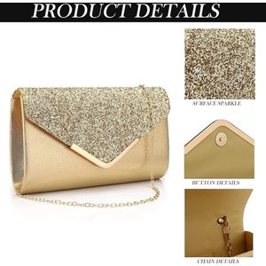 Vrouwen Envelop Clutch Bag Pailletten Avond Handtas Portemonnee Met Afneembare Ketting Riem Elegante Glitter Schoudertassen Bruiloft Bruids Prom Party Avondtas