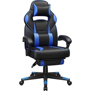 Gaming stoel bureaustoel, voetensteun, in hoogte verstelbare ergonomische 90-135° kantelhoek Belasting 150 kg Zwart Blauw