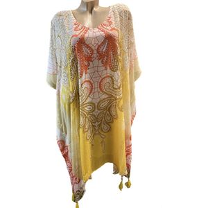 Kaftan/tuniek met steentjes onesize 38-48 geel/wit/rood