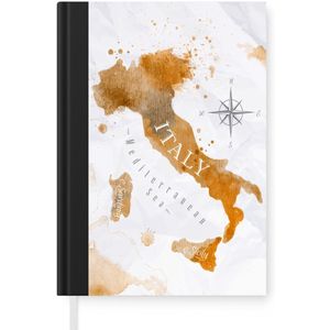 Notitieboek - Schrijfboek - Wereldkaart - Goud - Waterverf - Notitieboekje klein - A5 formaat - Schrijfblok