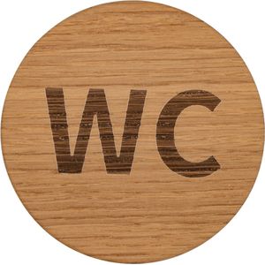 Wc bordje – WC – Rond – Hout – 10 x 10 cm - Toilet bordje – Deurbord – Zelfklevend