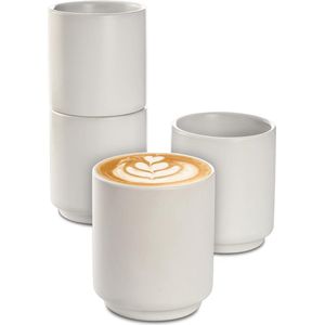 Cappuccino kopjes keramiek wit set van 4 - stapelbaar design - vaatwasmachinebestendig - dikwandig (200ml)