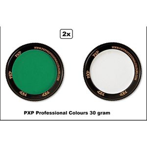 2x Set PXP Professional Colours schmink groen en wit 30 gram - Schminken verjaardag feest festival thema feest