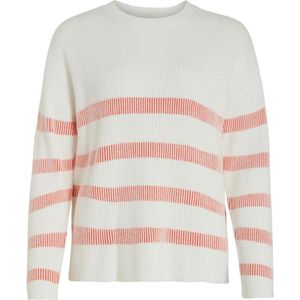 Vila Trui Viril Stripe L/s Knit Top - Noos 14079691 White Alyssum/tigerlilly Dames Maat - M