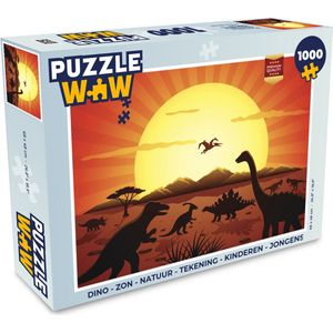 Puzzel Dino - Zon - Natuur - Tekening - Kinderen - Jongens - Legpuzzel - Puzzel 1000 stukjes volwassenen