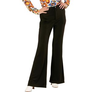 Widmann - Hippie Kostuum - Groovy Gwendolyn 70s Dames Broek, Zwart Vrouw - Zwart - Large / XL - Carnavalskleding - Verkleedkleding