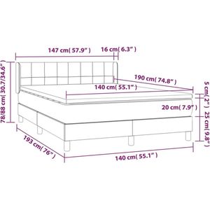 VidaXL Boxspring Matras Fluweel Lichtgrijs 140x190 cm