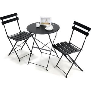 Kanyu® Orgineel Frans Bistroset - Voor De Tuin - Balkonset - 2 personen - Patio Set - Zwart - Metaal - Opvouwbaar