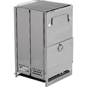 Fox outdoor Rocket Stove - Buitenkachel - RVS - opvouwbaar met grill - medium - ca. 35 x 20 x 20 cm (H x B x D)