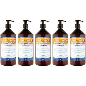 Bodylotion Honing 1 Liter - met gratis pompje - set van 5 stuks - Voordeelverpakking