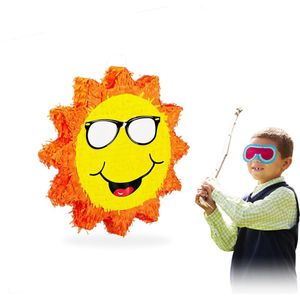 relaxdays Pinata zon - piñata - lachende zon met zonnebril - geel / oranje - zelf vullen