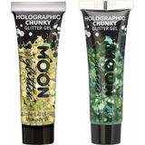 Moon Creations Chunky Glittergel set - voor lichaam en gezicht - goud/groen