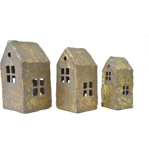 Only Natural - kersthuisjes - paper mache - set van 3 - waxinelichthouder - fairtrade - biologisch afbreekbaar