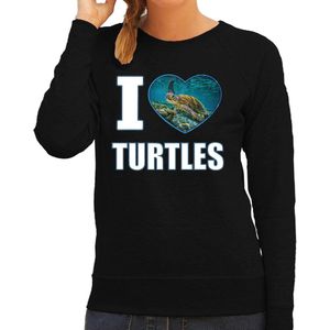 I love turtles trui met dieren foto van een schildpad zwart voor dames - cadeau sweater schildpadden liefhebber XS