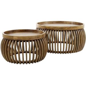Salontafelset Rond (Set van 2) - Bijzettafels Set van 2 - Salontafel Rond Hout - Bijzettafeltjes Woonkamer - Salon Tafel Mangohout Rond - Salontafel industrieel Landelijk - Tafeltje Set 2 stuks Hout kleurig - 80cm