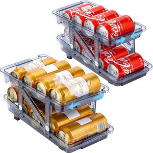 Set van 2 instelbare brede blikjes, organizer, rollen, koelkastorganizer, blikdispenser, blikhouder, 2 dieren, koelkastorganizer voor 250-550 ml drankblikjes, bier, frisdrank, blikjes, opslag - blauw