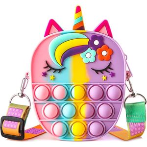 Pop it tas - Fidget toys - Unicorn tas - Eenhoorn - Regenboog pop it - Antistress - 13,5 x 8 cm - Siliconen - multicolor