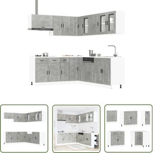 The Living Store 11-delige Keukenkastenset Porto bewerkt hout betongrijs - Keuken Kast - Keukenkastenset - Houten Keuken - Betonnen Grijze Keuken - Kookeiland