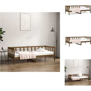 vidaXL Slaapbank Grenenhout - Logeerbed met 3-zijdig bedhek - Gelat ontwerp - Opbergruimte - Honingbruin - 193.5 x 96 x 66 cm - Geschikte matras- 90 x 190 cm - vidaXL - Bed