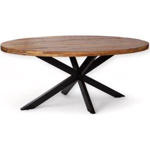 Zita Home Thom - Ovale eettafel - 240 cm - massief mangohout - Zwarte metalen kruis poot