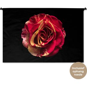 Wandkleed Bloemen op een zwarte achtergrond - Rode roos op zwarte achtergrond Wandkleed katoen 150x100 cm - Wandtapijt met foto