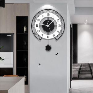 Moderne Houten Wandklok - Geruisloze Batterijklok - Groot Formaat 52 X 43 Cm - Elegant Zwart - Stil & Eenvoudig Design Voor Woonkamer Keuken Kantoor