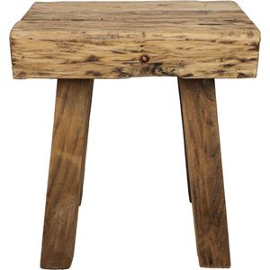 Kruk Otis - 40x25x45 cm - Bruin- Teakhout - krukje hout, krukjes om op te zitten, krukje badkamer, krukjes om op te zitten volwassenen, krukje make up tafel, kruk, krukje, houten krukje,