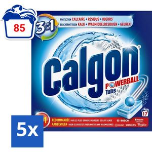Calgon - Ontkalkingsmiddel - Tegen Kalk, Wasmiddelresiduen & Geuren - 17 Tabletten - Bulkverpakking - 5 stuks