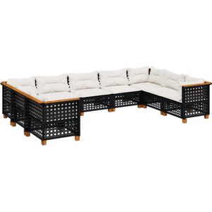 vidaXL - 9-delige - Loungeset - met - kussens - poly - rattan - zwart