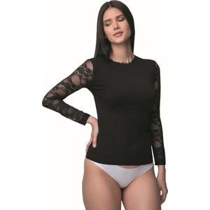 Onderhemd Kanten Body Met Lange Mouwen-Ondergoed Voor Dames-Zwart-XL
