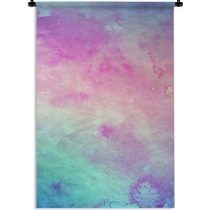 Wandkleed Waterverf Abstract - Abstract werk gemaakt van waterverf met roze en groene vlekken Wandkleed katoen 60x90 cm - Wandtapijt met foto