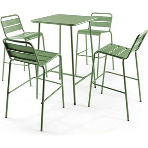 Oviala - Set bartafel en 4 hoge stoelen van groen cactusmetaal - Palavas