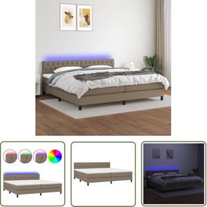 The Living Store Boxspring met matras en LED stof taupe 200x200 cm - Boxspring - Led Bed - Hoofdboard Verstelbaar - Pocketveer Matras - Taupe