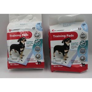 2 x trainingpads flamingo 20 st 45 x 35 cm , COMFORT ANTI-SLIP ,zelfkevende strips, 5 lagen , quick dry 30 seconden) goed absorberend