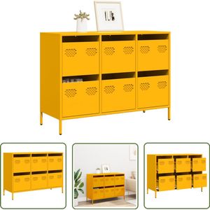 vidaXL Commode - Dressoir - Dressoir 101,5x39x73,5 cm koudgewalst staal mosterdgeel - Opbergkast - Mustardkleurig - Vintage