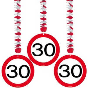 3x stuks Rotorspiralen 30 jaar versiering verkeersborden - Hang decoraties 30e verjaardag feestartikelen