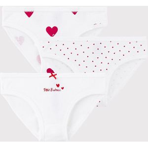 Petit Bateau Set van 3 katoenen meisjesslips met hartjes Meisjes Onderbroek - Rood - Maat 152