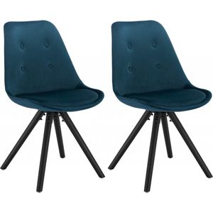 2 Pieces Eetkamerstoel Seat In Velvet Kitchen Chair Wooden Frame Blue