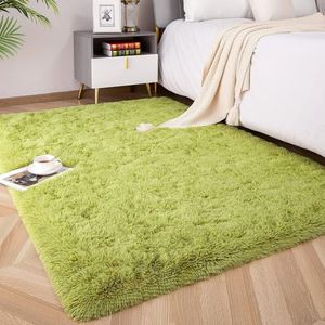 Hoogpolig tapijt, super zacht, langharig, wollig tapijt, voor een comfortabele plek in de woonkamer en slaapkamer, fluffy vloerkleed voor kinderen (groen, 200 x 300 cm)