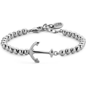 CO88 Collection Elemental 8CB 90371 Stalen Armband met Beads en Anker - Stalen Beads 5 mm - Lengte 16,5 + 3 cm - Zilverkleurig