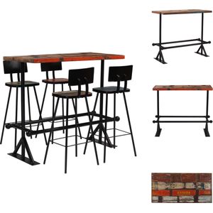vidaXL Barset - Massief gerecycled hout - Industriële stijl - 120x60x107cm - 4 barstoelen - Set tafel en stoelen