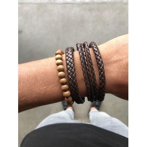 Joboly Stoere multilayer mannen / heren armband set gevlochten kralen - Heren - Bruin - 22 cm