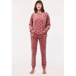 Woody Studio pyjama velours meisjes/dames - roze - bolletjes - 232-12-YPE-V/956 - maat XL