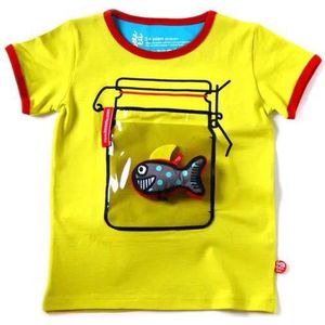 T-shirt voor kinderen met plakfiguur - Weckpot met vis  - Geel - Katoen - Pak van 1 st - Stimuleert fantasie en creativiteit - Maat 3-4 of 5-6