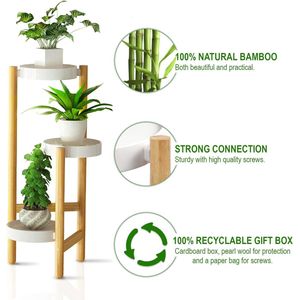 Bamboe plantenstandaard | 3-laags hoge bloemenstandaard en hoekplank voor kamerplanten, kamerplanten en buitentuin