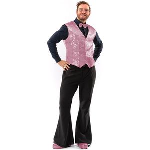 Original Replicas - Glitter & Glamour Kostuum - Paillettenvest Met Strik Pretty Pink Man - Roze - 3XL - Kerst - Verkleedkleding