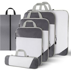Compression Packing Cubes – 6-delige set – Packing cubes – Koffer organizer set – Travel cubes – Baggage organizer met Compressierits – Backpack organizer – Grijs