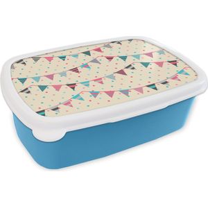Broodtrommel Blauw - Lunchbox - Brooddoos - Slingers - Patronen - Pastel - 18x12x6 cm - Kinderen - Jongen