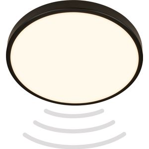 BRILONER Chet - Badkamerverlichting - led plafonniére - badkamer lamp - met bewegingssensor - IP54 - warm wit licht - 12W - Ø29cm - zwart