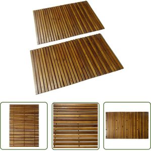 Badmat acaciahout 80 x 50 cm 2 stuks - Badmat - Acaciahout - Badkamerspiegel - Antislip - Douche Accessoires